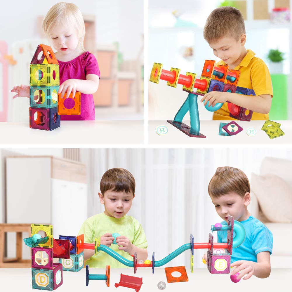 Magnetic Tiles,125 Piece Pipe Magnetic Blocks for Toddlers, 3D Clear Magnets Toys, STEM Toy Children Magnetic Tiles Building Set
