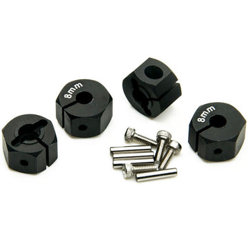 QUE-T Aluminum 8mm Thickness 12mm Wheel Hex Drive Adaptors with Pins & Screws for Most of 1/10 RC Crawler Car Black