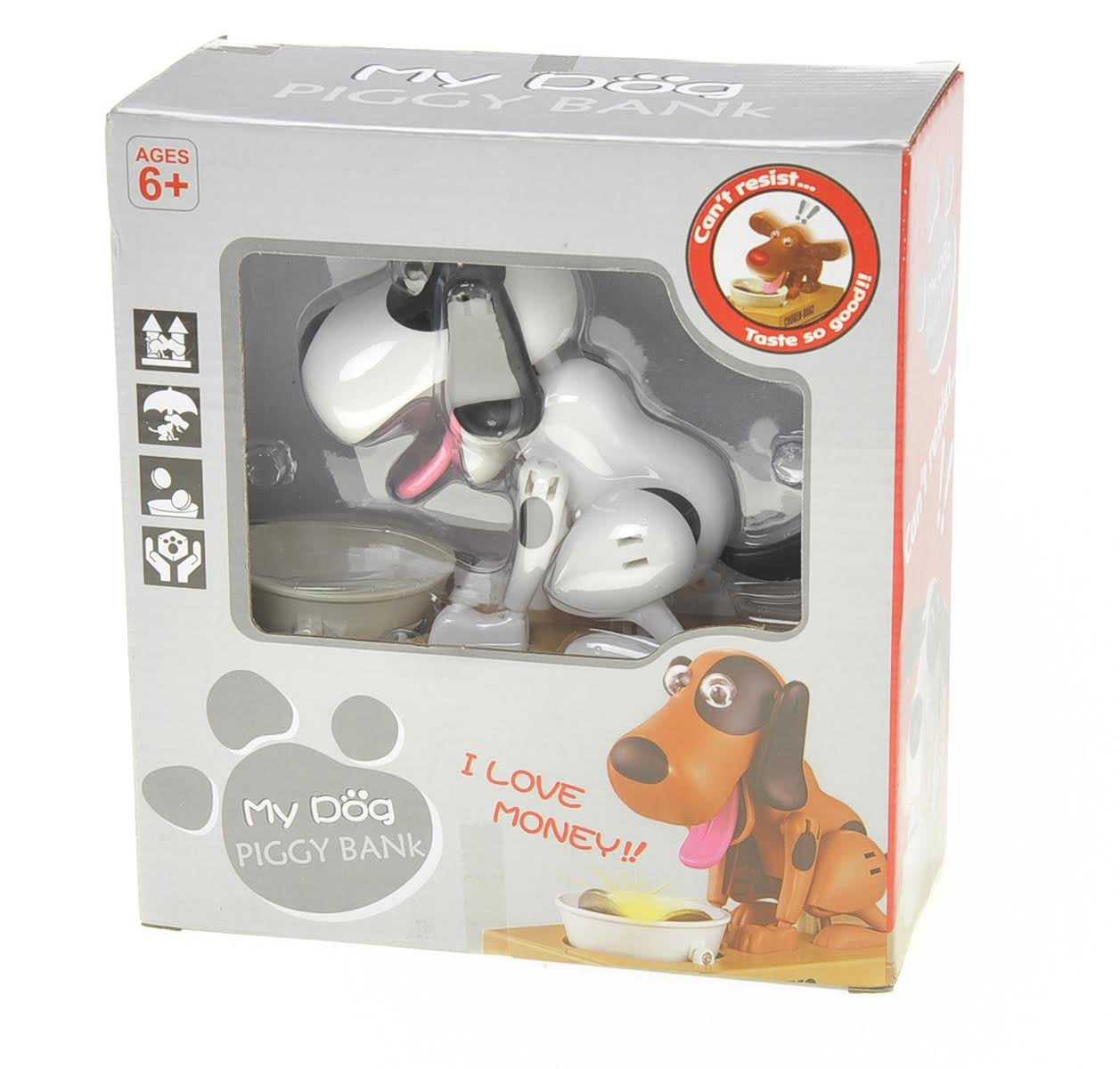 Az Trading & Import My Dog Piggy Bank - Robotic Coin Munching Toy Money Box (White With Black Spot)