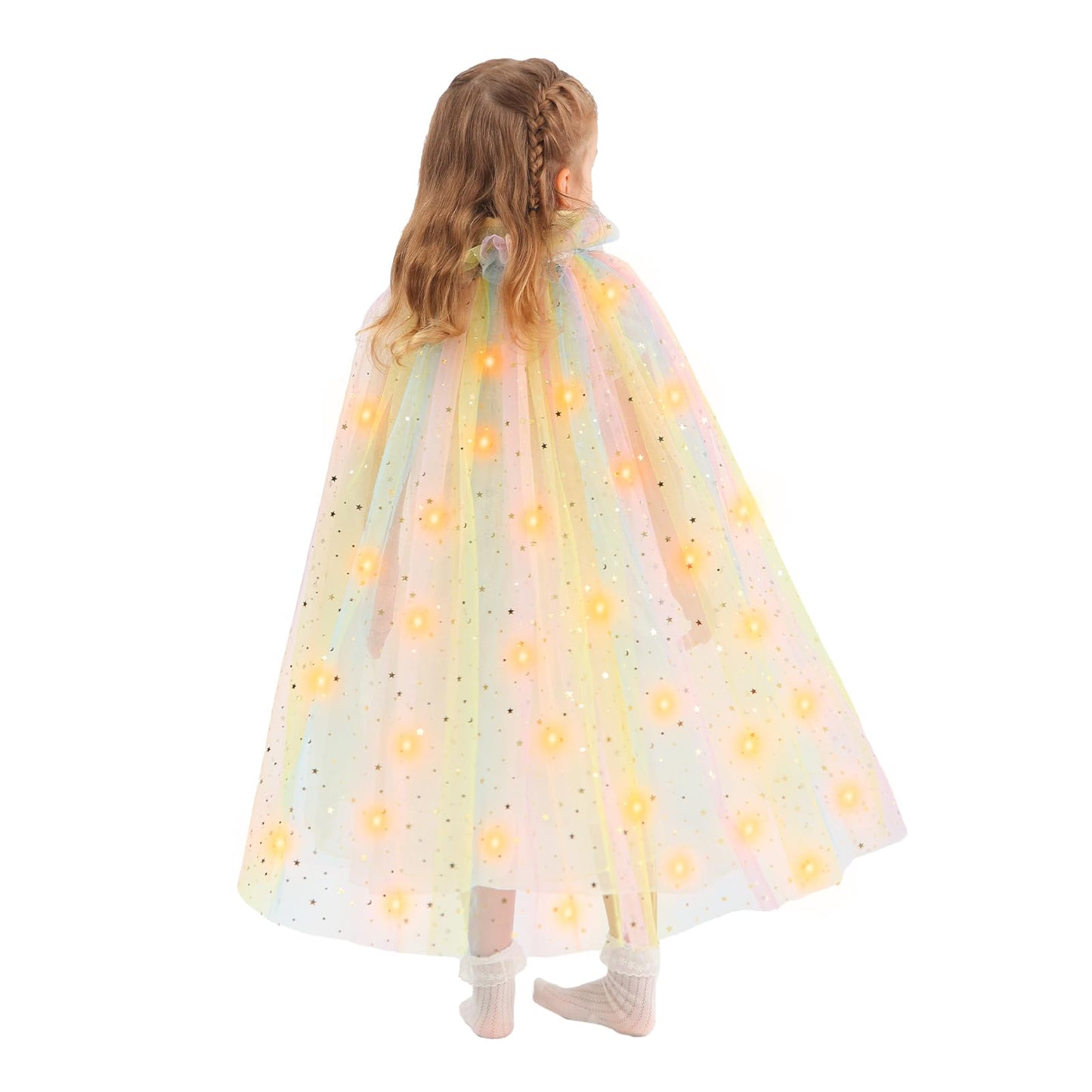 Hsctek Light Up Princess Cape, Yellow Princess Dress Up Tulle Cape, Coloful Princess Outfit Costume Accessories Kids Toddlers Girls