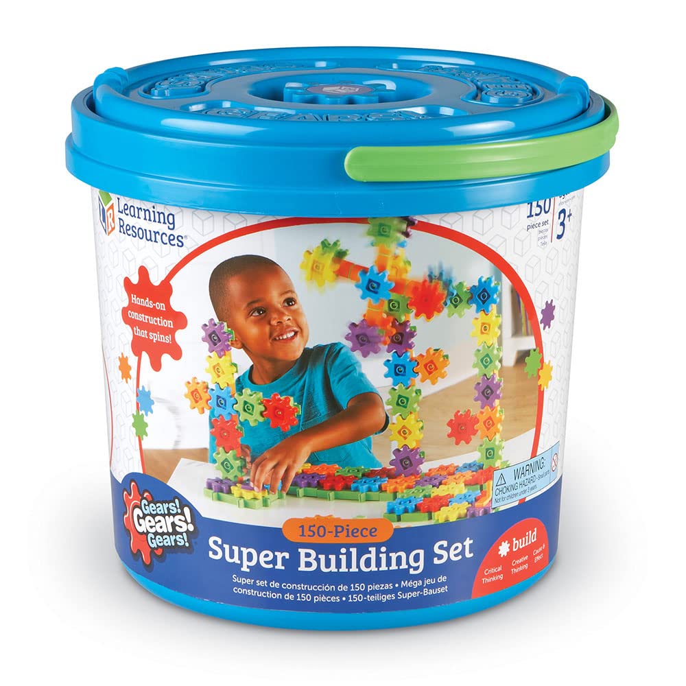 Learning Resources Gears! Gears! Gears! Super Building Toy Set, Stem Toys, Construction Toys, Gears For Kids, 150 Pieces, Ages 3