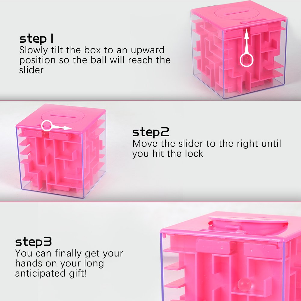 Thinkmax Money Maze Puzzle Box For Kids And Adults, Perfect Money Holder Maze Puzzle Gift Box (Pink)