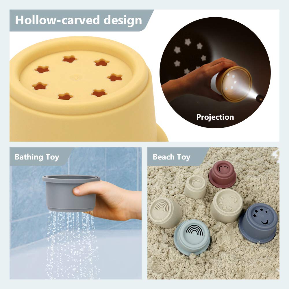 Mini Tudou 8 Pcs Stacking Cup Toys, Nesting Cups Toy, Baby Bathing Toy & Building Toy For Early Educational Develop Montessori Toy For 6 Month+ Boys & Girls