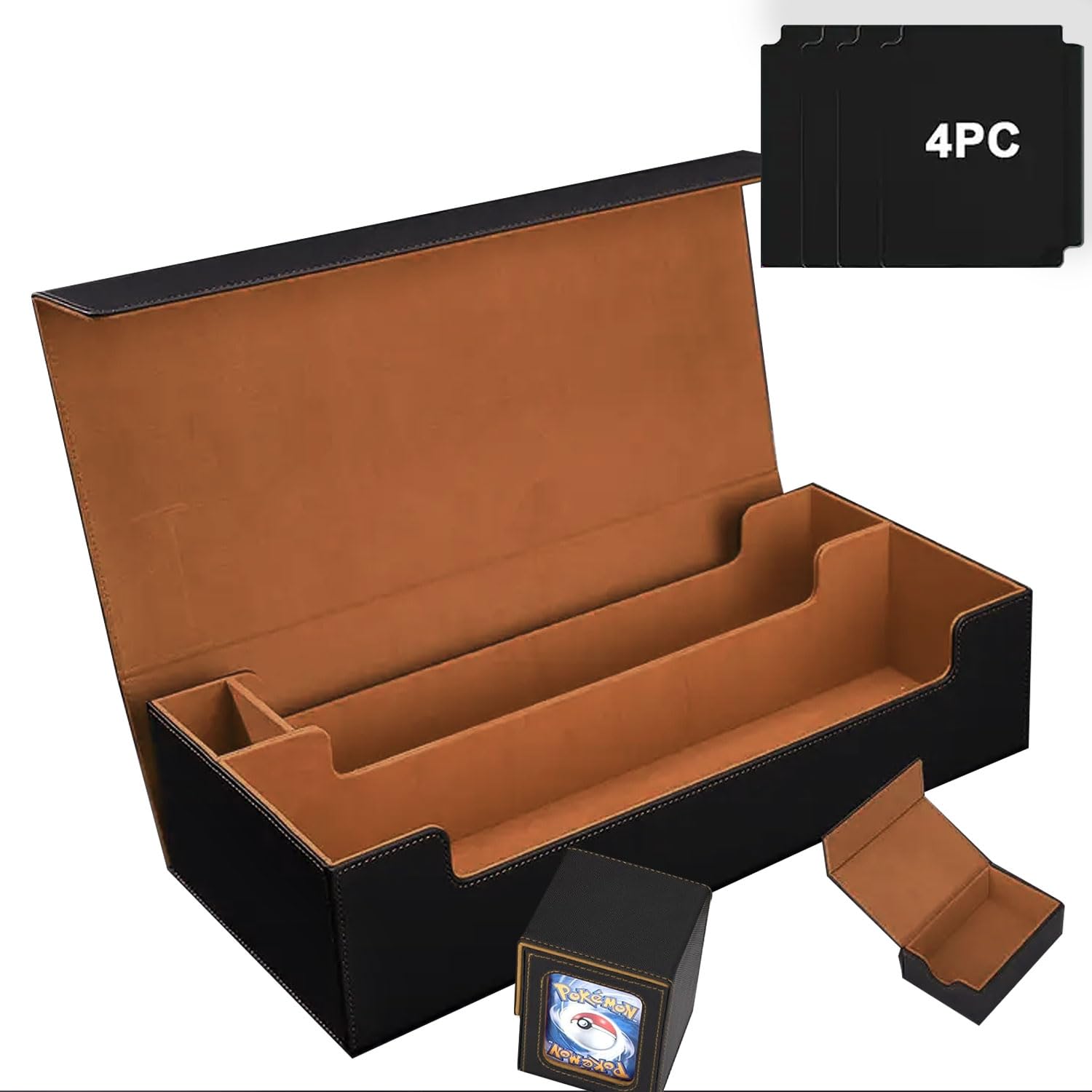 Scimi Mtg Card Storage Box Tcg Deck Case Holds Fits 5 Windows Decks Card Box Or 1800+ Sleeved Cards For Mtg, Yugioh, Uno, Tcg, Trading Cards With Mat Case And Strong Magnet Closure (Black And Golden)
