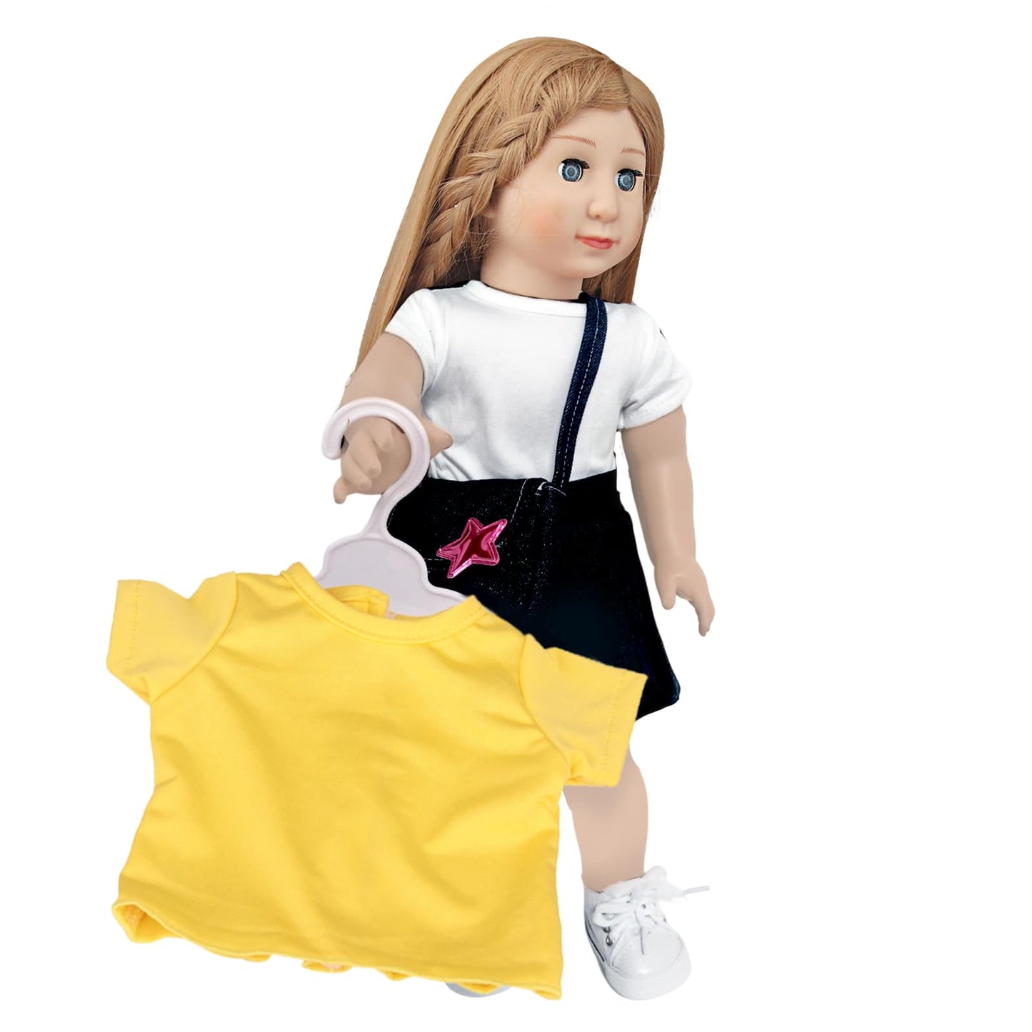 Augfrog 5 Pcs T-Shirts For 18 Inch Dolls, Summer Outfit Doll Clothes, Short Sleeved Classical Tee (Yellow)