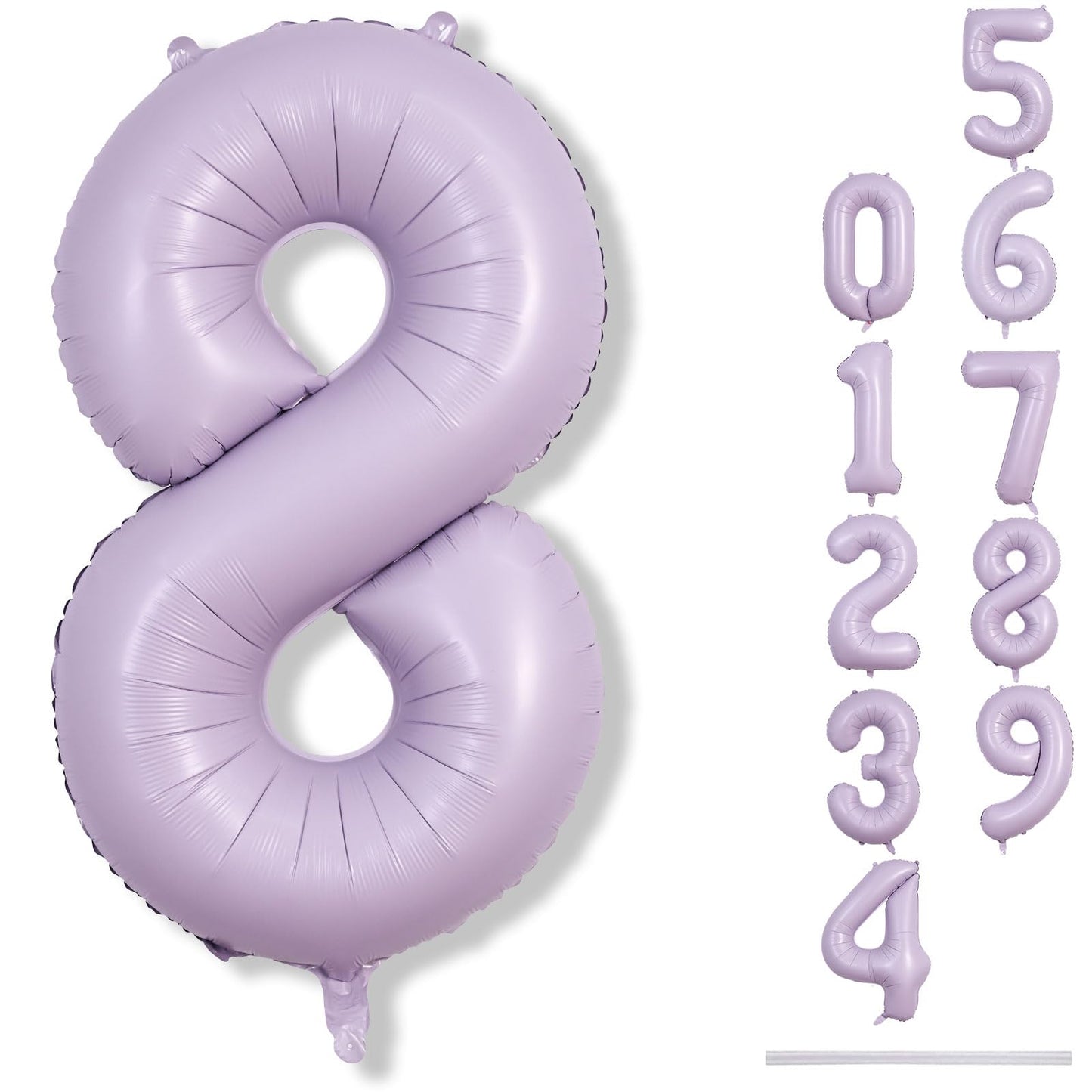 Light Purple Number 8 Balloons, 40 Inch Giant Dusty Pastel Purple Mylar Foil Number 8 Ballon For Girls, Self Inflating 8Th Birth