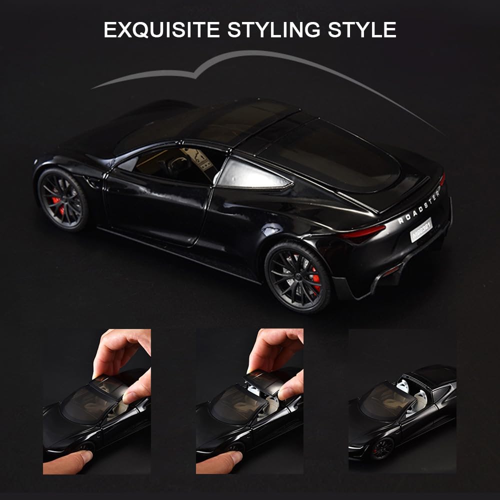 1/24 Diecast Roadster Model Car with Pull Back Function, Sound and Light, Alloy Metal Vehicles Roadster Toy Car Ideal Collectibl