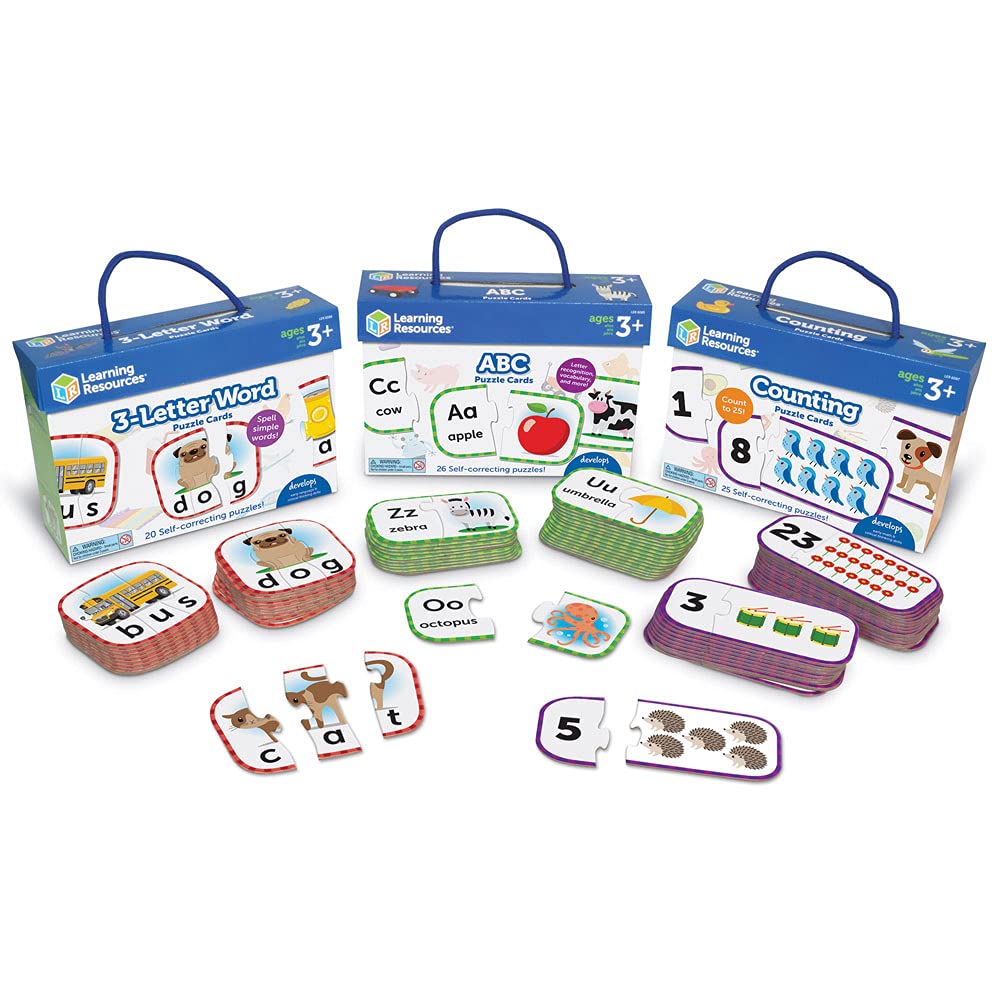 Learning Resources Preschool Puzzle Cards, Abcs, Counting & 3-Letter Words, Ages 3+