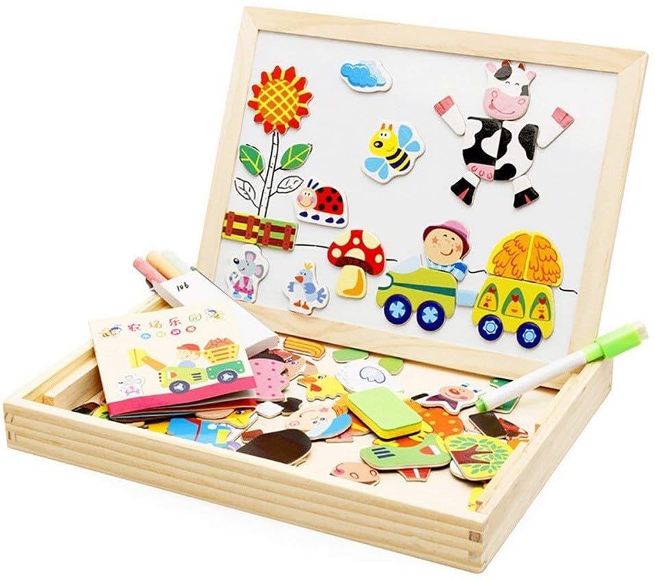 Besite Toys Wooden Drawing & Writing Board with Magnetic Puzzle Game for Kids