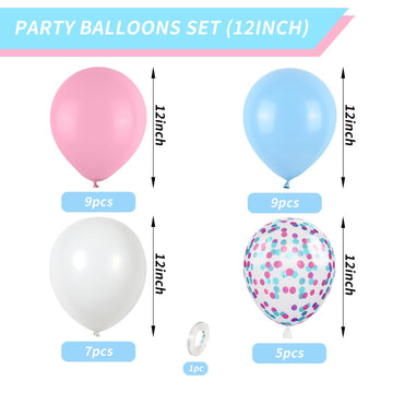 Pink And Blue Balloons Set, 12 Inch Pastel Pale Blue Pink Confetti Latex Balloons, Light Blue Pink White Balloon Kit For Boy Or