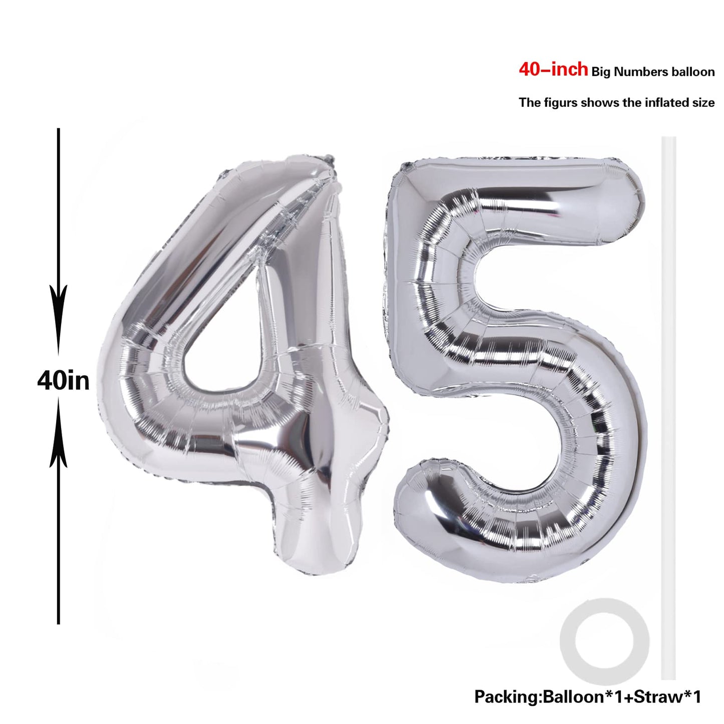 40 Inch Number 45 Balloon Silver Jumbo Giant Big Large Number 45 Foil Mylar Silver Balloons 54Th Birthday Party Anniversary Deco
