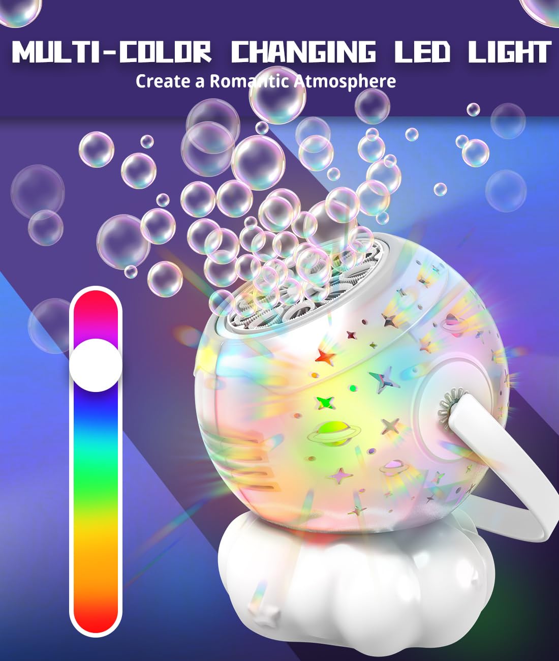 Rechargeable Bubble Machine with Colorful LED Light - Make Large Bubbles - 600mL Automatic Bubble Maker for Kids - Outdoor Party