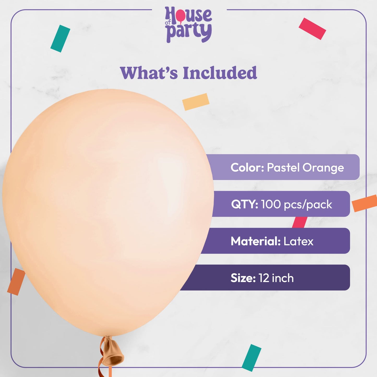 House Of Party Pastel Orange Balloons - 100 Pcs | 12 Inch Matte Light Orange Balloons For Graduation, Wedding, Baby Shower, Bach