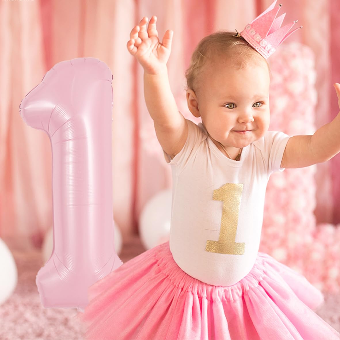 TONIFUL Pastel Pink Number 1 Balloon - 40 Inch Aluminum Balloon for Girl's Birthday, Bridal Shower, Engagement, and Anniversary Decorations
