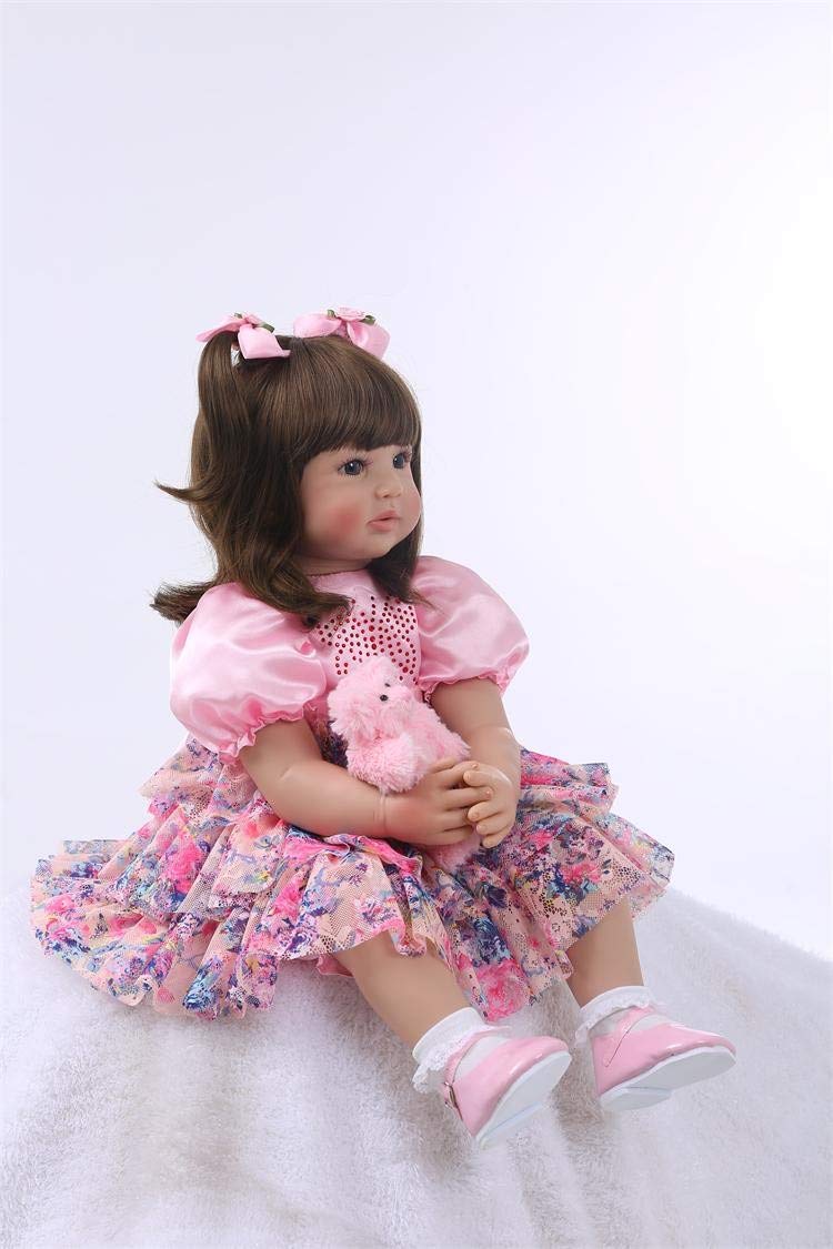 Icradle Cute 24 Inch 60 Cm Reborn Baby Doll Long Hair Girl Doll Soft Silicone Baby Real Life Baby Toddler Doll Toy For Ages 3+ (F)