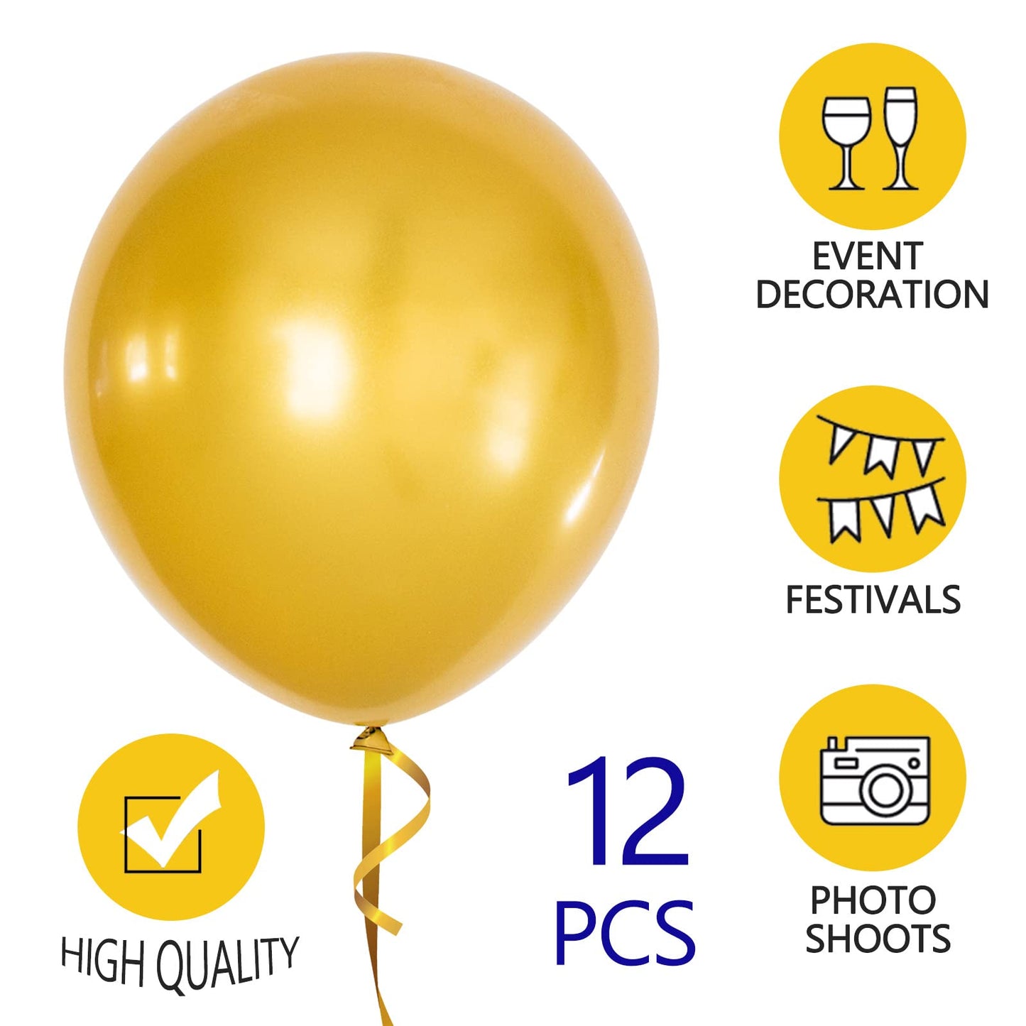 Metallic Gold Balloons 18 Inch 12 Pack Chrome Golden Large Latex Balloon Round Helium Balloon For Christmas Wedding Birthday Par
