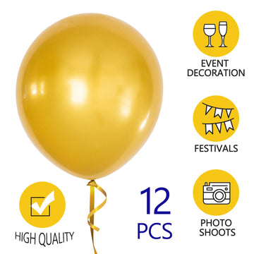 Metallic Gold Balloons 18 Inch 12 Pack Chrome Golden Large Latex Balloon Round Helium Balloon For Christmas Wedding Birthday Par