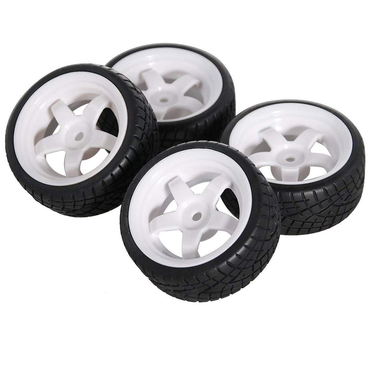 Sharegoo Od 2.55 12Mm Hex White 5-Spoke Plastic Wheel Rims & Rubber Tires Compatible With Hsp Hpi Rc 1/10 On Road Racing Car