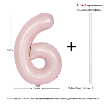 40 In Matte Pink Number Balloons Helium Foil Mylar Balloon Birthday Party Banquet Decoration Digital 6