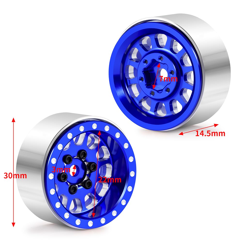 Morlordy 4Pcs 1.0 Plus Beadlock Wheel Rims For 1/24 Rc Crawlers Axial Scx24 Gladiator Deadbolt Bronco C10 Jlu Upgrade Parts (Blu
