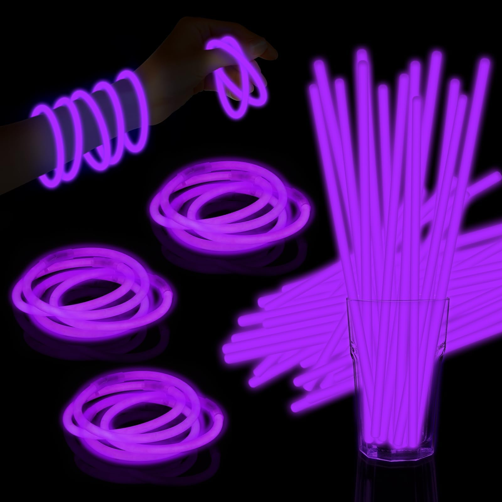 Taikula 60 Pack 8    Purple Glow Sticks Bulk with 60 Connectors Neon Glow In The Dark Party favors Supplies for Holiday Birthday