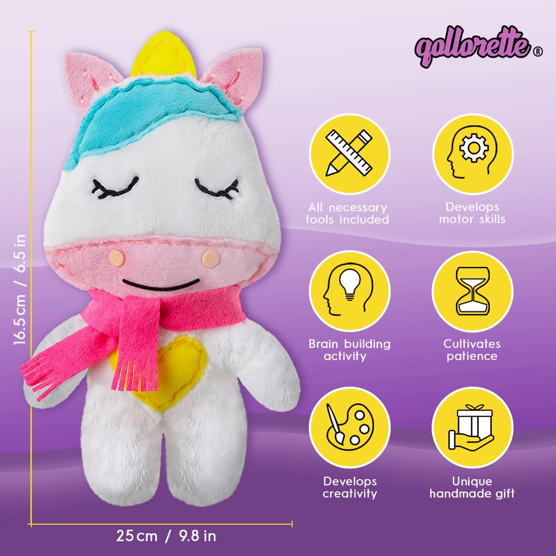 qollorette Fur Sewing Kit for Children, Sew Your Own Unicorn Toy Kids Craft Kit - Sewing Kit for Kids, Learn to Sew & Play