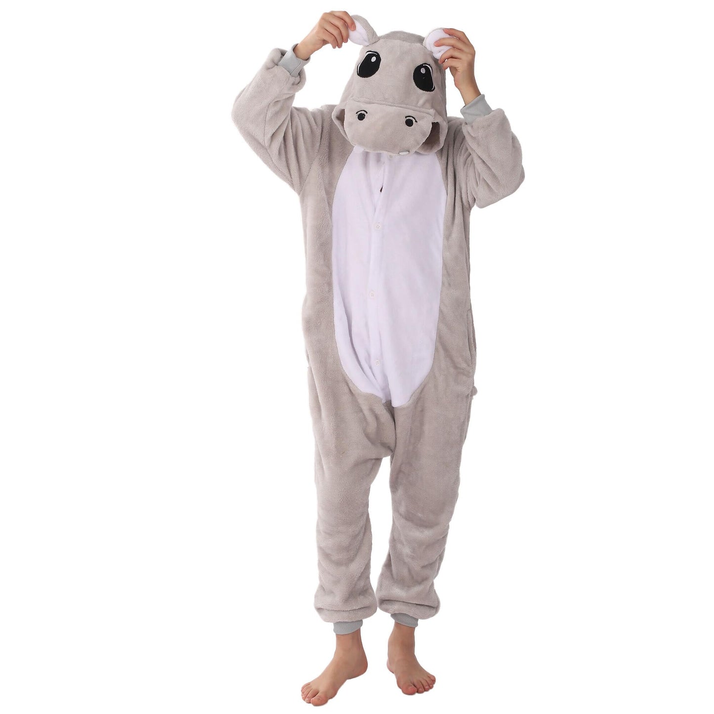 Wafunne Animal Onesie Costume For Kids Child Boys Girls Womens Mens Cosplay Halloween Costumes Easter Onesies Grey Hippo L