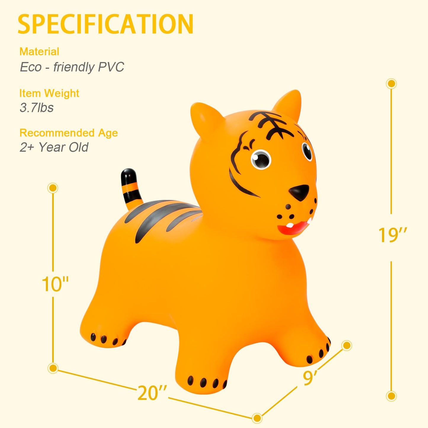 INPANY Bouncy Tiger Hopper Party Animal Toys  Wild One Birthday Safari Baby Shower Decorations Toddlers Bouncing Jungle Animal Figures  Ride on Rubber Bouncer  Outdoor Gifts for 2 3 4 Yr Girl Boy