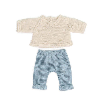 Miniland Clothes For Dolls 8 1/4'' Knitted Outfit Sweater & Trausers - Eco, Made In Spain, Quality, Role Play, Educational