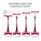 ChromeWheels Deluxe Kick Scooter for Kids, 3 Wheel, Foldable, 4 Adjustable Heights, LED Light Up Wheels, Pink, Model CW8009L-Pink