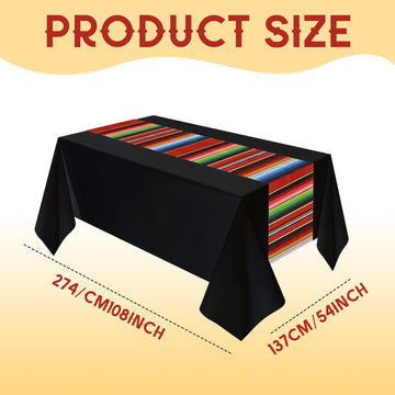 Hosuly Mexican Fiesta Tablecloth 54 X 108'' Party Plastic Tablecloth Striped Table Cover For Mexican Fiesta Party Decorations(Bl