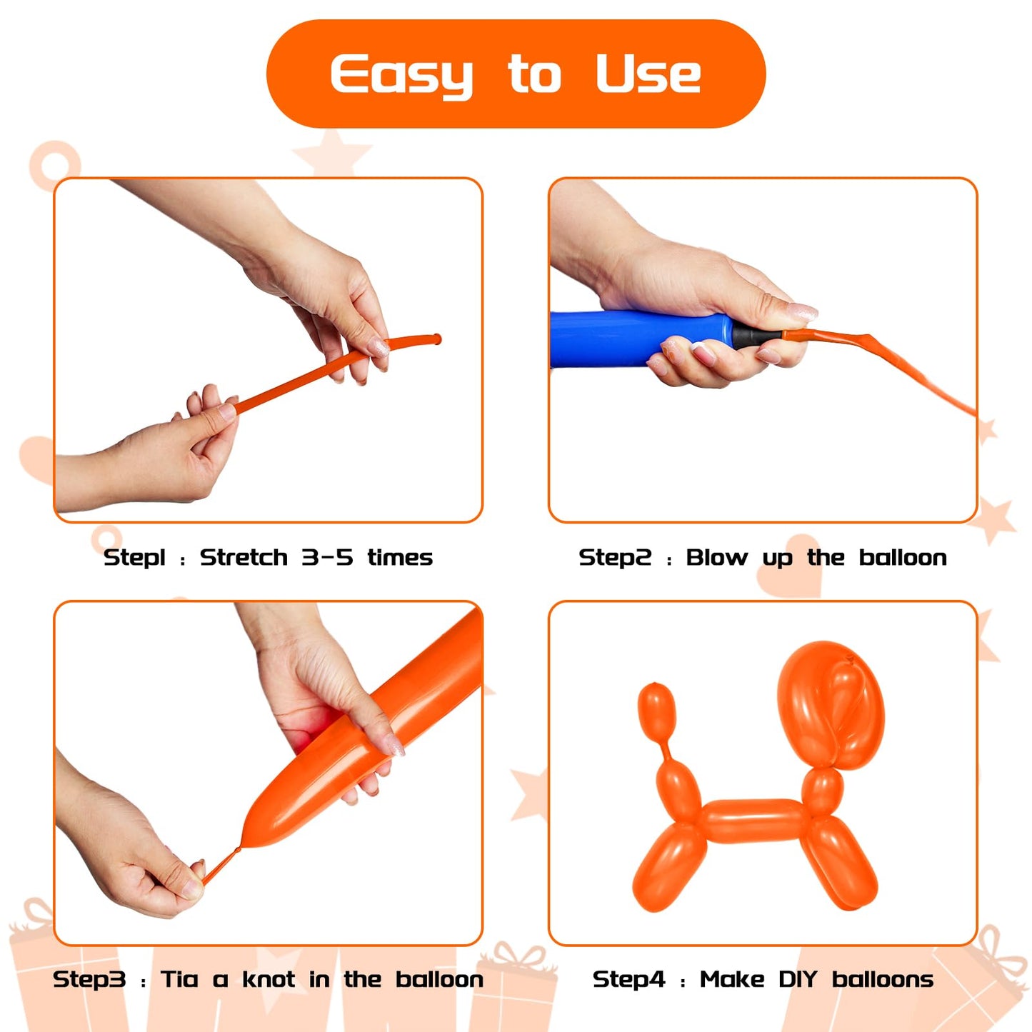 Kawkalsh 150Pcs 260 Balloon Orange, Long Skinny Balloons For Tying Balloon Arch, Twisting Balloons For Party Balloons Garland An