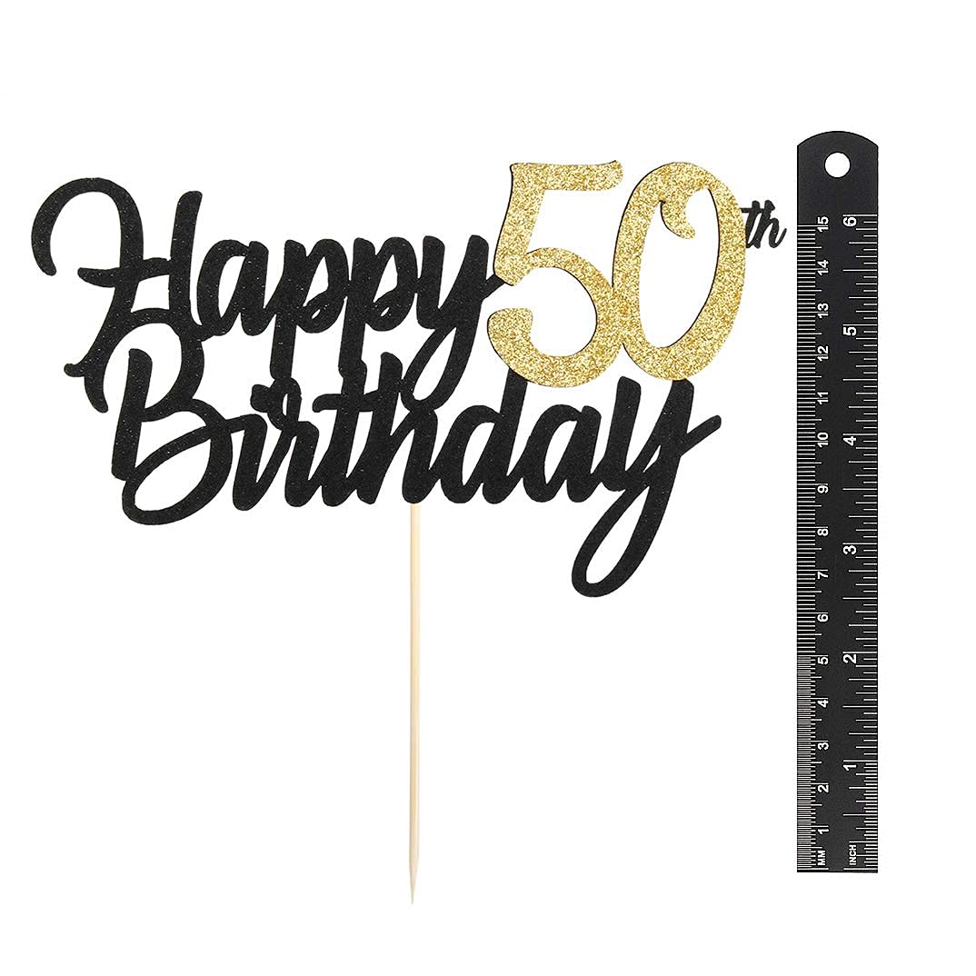Festikoblack Gold Glitter Happy Birthday Cake Topper - 50 Anniversary/Birthday Cake Topper Party Decoration (50Th)
