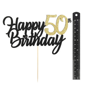 Festikoblack Gold Glitter Happy Birthday Cake Topper - 50 Anniversary/Birthday Cake Topper Party Decoration (50Th)
