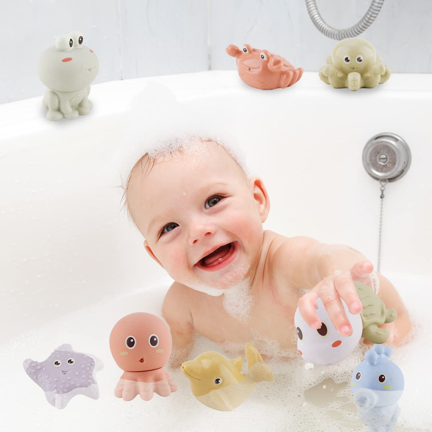 Bath Toys For Babies 6-12 Months - 10Pcs Bath Squirt Toys Silicone Ocean Animals Bathtub Float Toy For Water Play Kids Preschool Education Toy Learning Skills For Bathroom