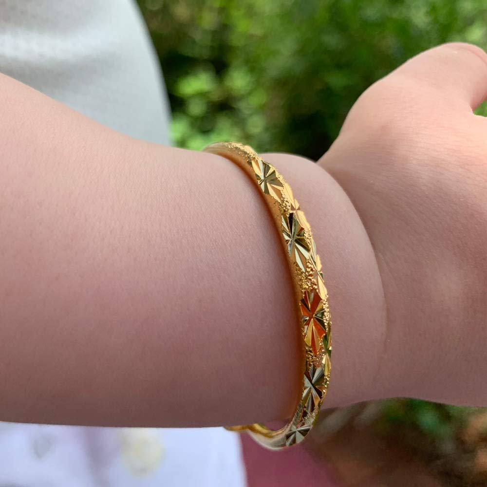 Ethlyn 2Pcs/Lot 18K Gold Plated Stars Kids Lucky Bangles &Bracelets Birthday Present For Boys And Girls