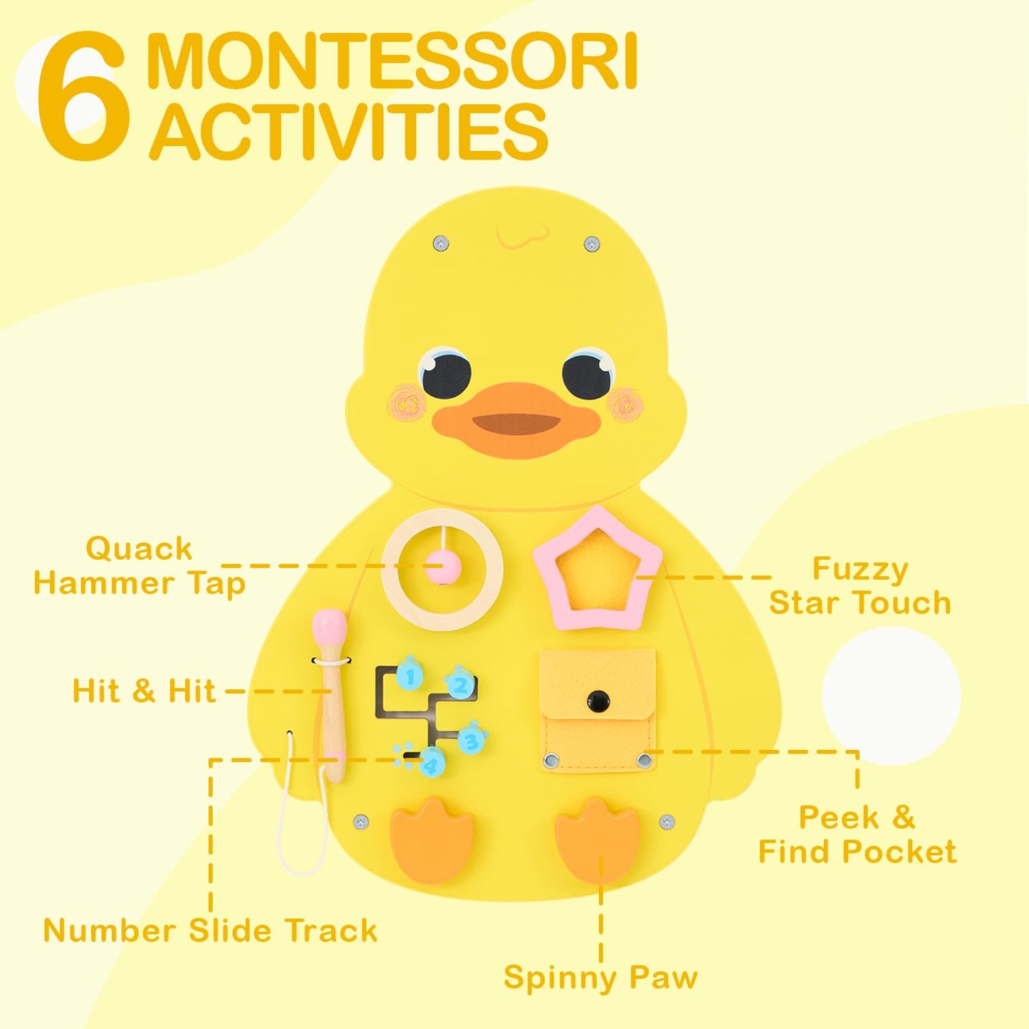Monlurd Wooden Duck Sensory Wall Toy, Busy Board For Toddlers, Montessori Sensory Wall Panel For Kids, Ideal For Classroom, Play