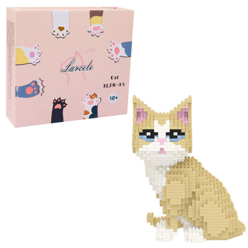 Larcele Cat Micro Building Blocks Animal Set, Diy Mini 3D Building Toy Bricks Kit,924 Pieces Kljm-05 (Golden Shorthair)