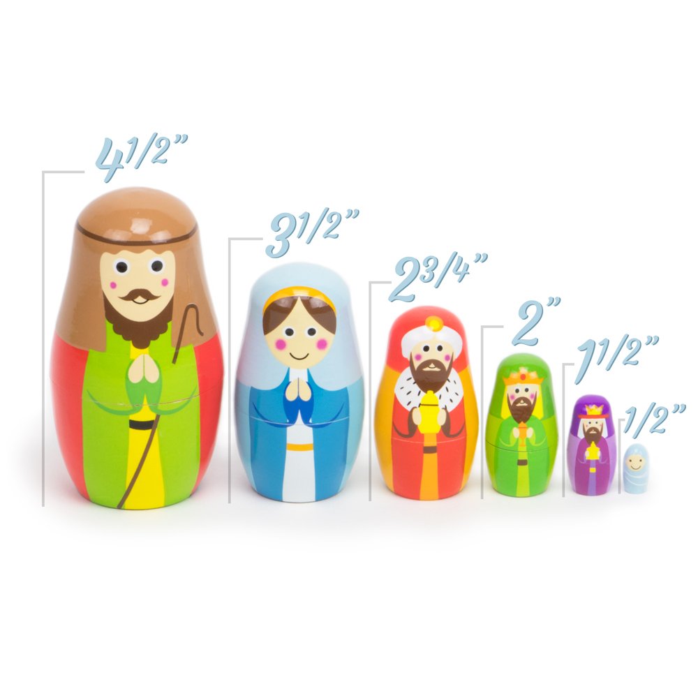 Imagination Generation - Nesting Nativity Set For Kids - Christmas Nesting Dolls, Wooden Toys Playset With Baby Jesus, Three Kin