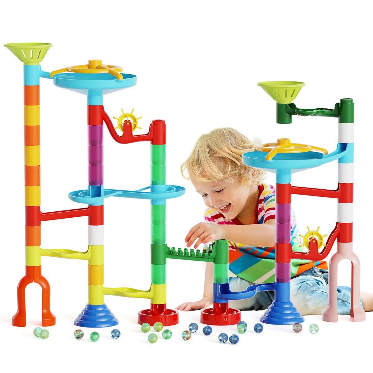 Ifollower Marble Run, 110Pcs Marble Maze Game Construction Building Toys For Kids, Marble Track Race Set Stem Learning Toys Gift For Boys Girls 3 4 5 6 7 8 9 10+, 8105