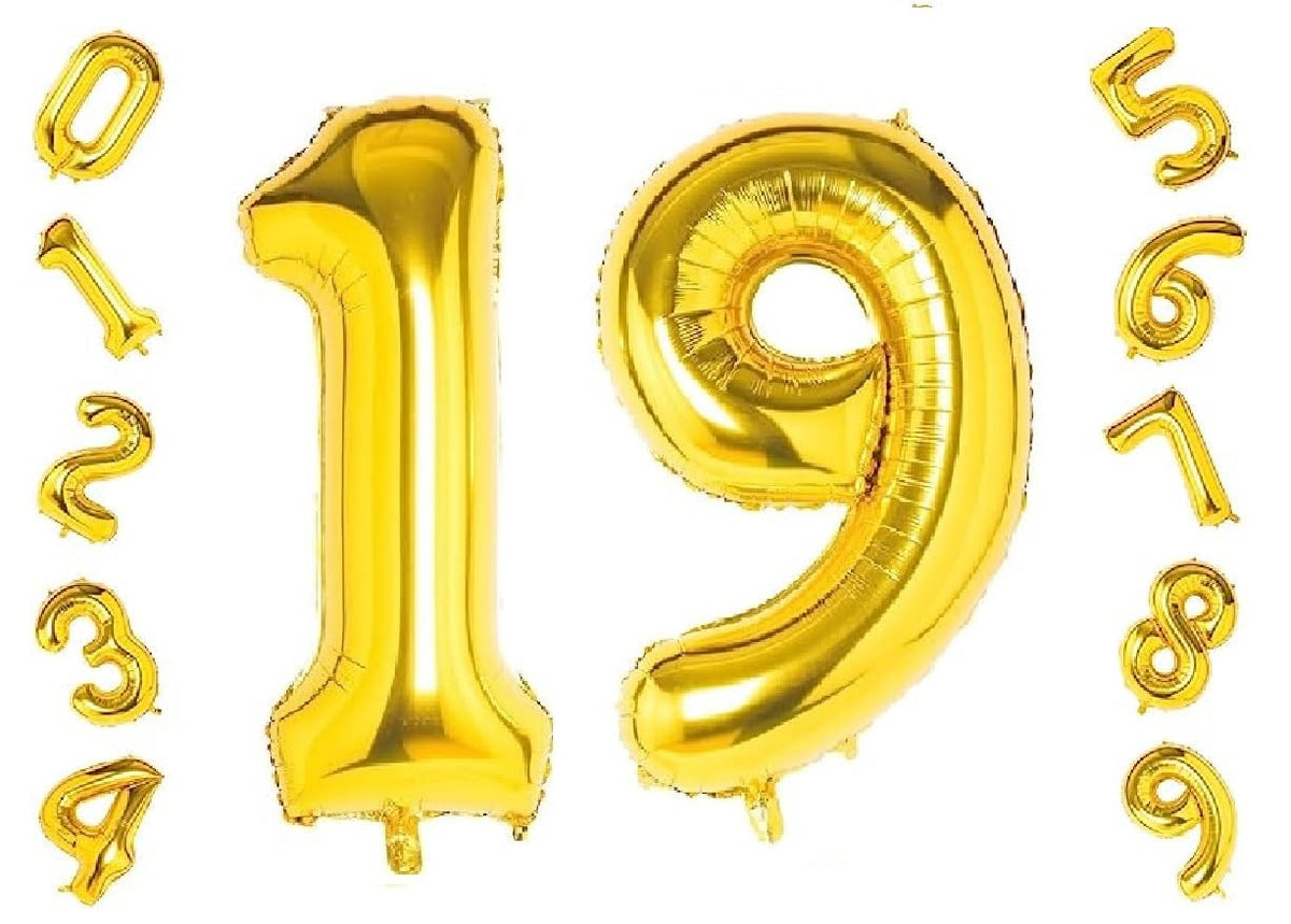 Shopping Time Golden Number Foil Balloons  (32 Inch) (19 Number)