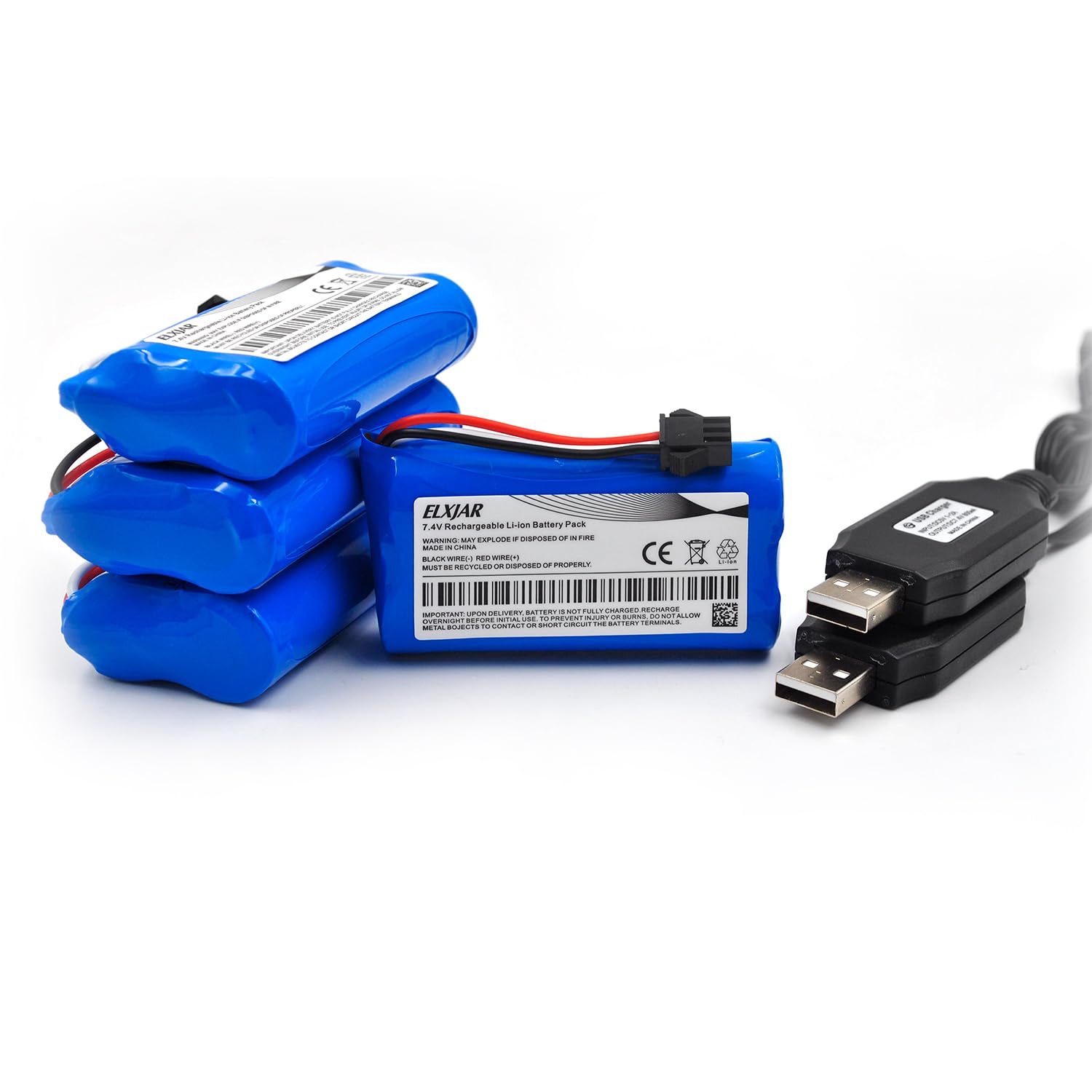 Coonyard (4-Pack) 7.4V 1500mAh 2S Rechargeable Li-ion Battery with SM-3P Plug and USB Charger Cable for RC Tank RC Toy, G03060R 