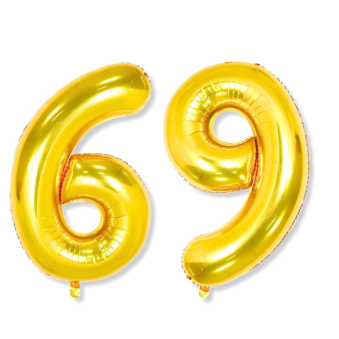Flyloons 69 Number Golden Foil Balloon 16 Inch Size Birthday Decoration Items Pack Of 2 | 69Th Year Balloons | Sixty Nine