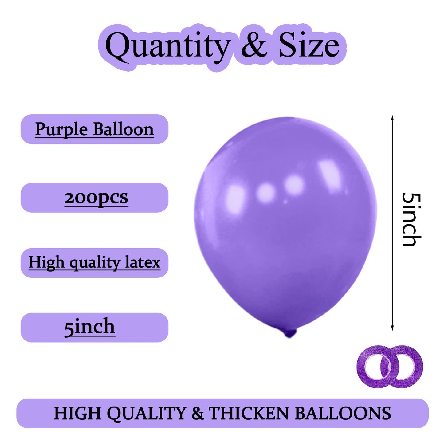 Kawkalsh 200Pcs 5 Inch Purple Balloons, Small Mini Latex Balloons For Party Birthday Baby Shower Anniversary Festival Arch Garla