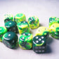 Chessex Dice d6 Sets: Gemini Green & Yellow with Silver - 16mm Six Sided Die (12) Block of Dice