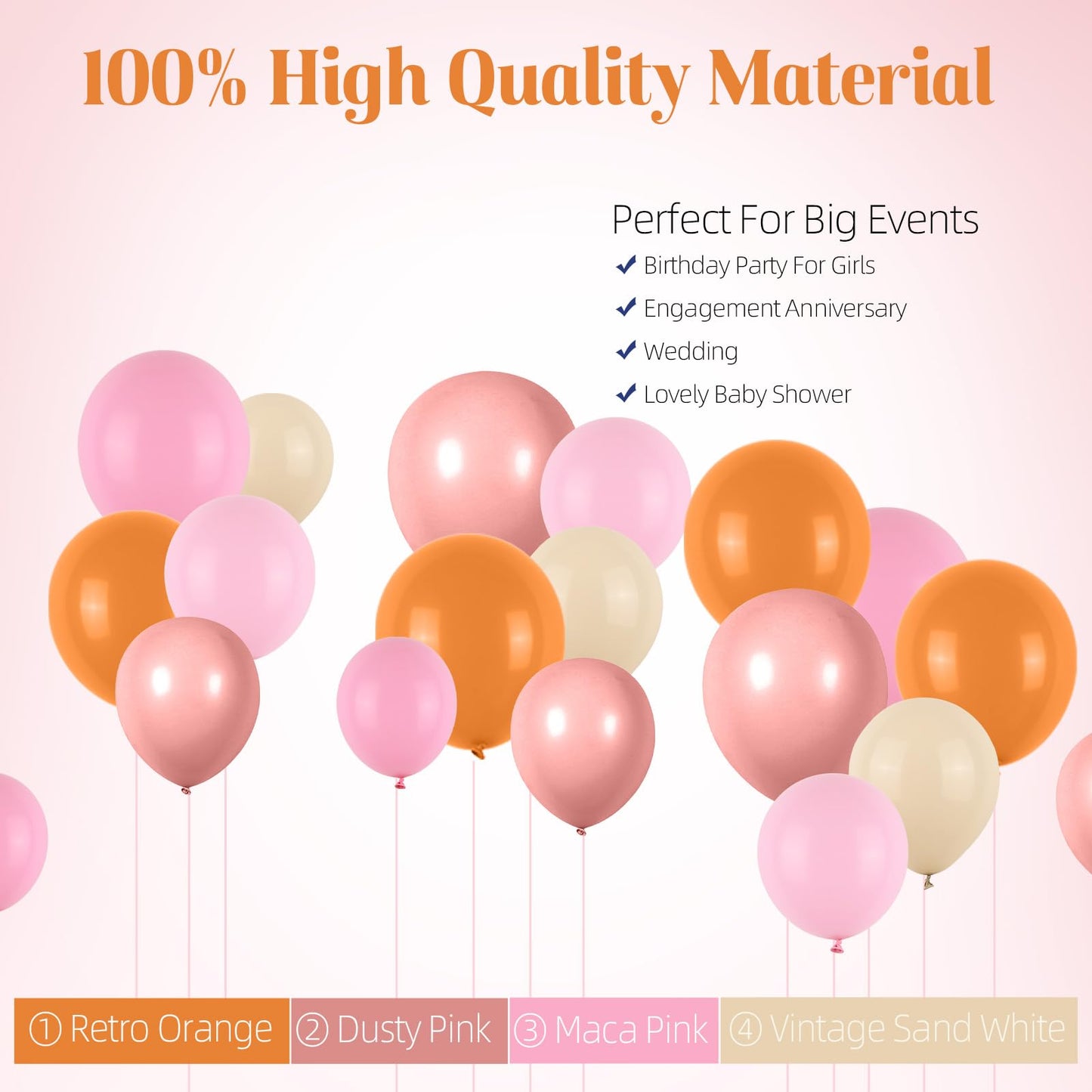 Boho Balloon Garland Arch Kit, Dusty Pink Orange Balloon Arch With Maca Pink Sand White Burnt Orange Latex Balloons For Girls Wo