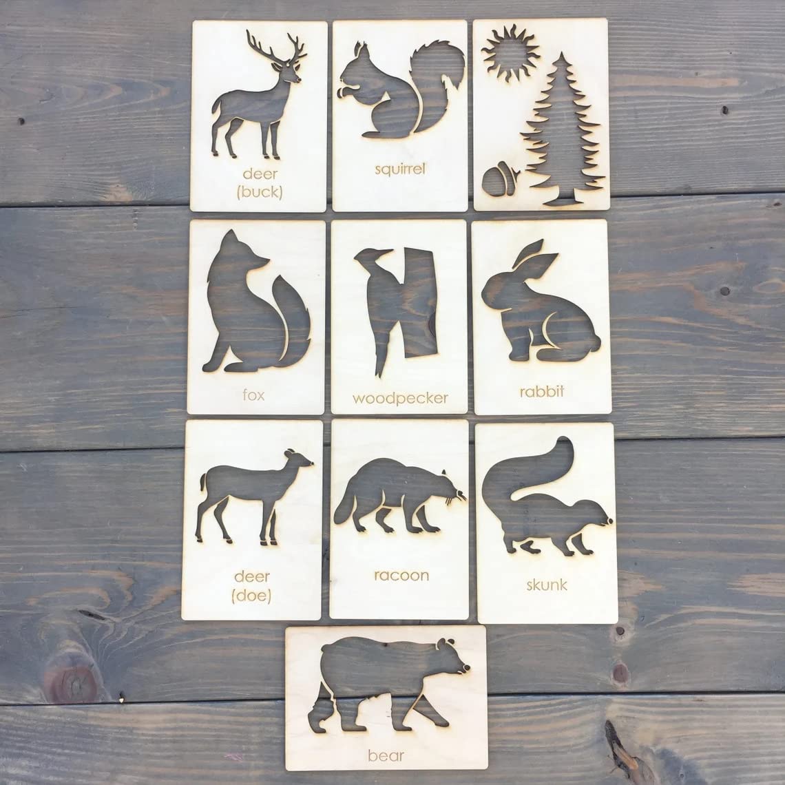 Haoser Animal Stencil Set // Animal Stencils Educational Wood Handwriting Stencil Set // EasyToUse Writing Guide For Kids & Mo