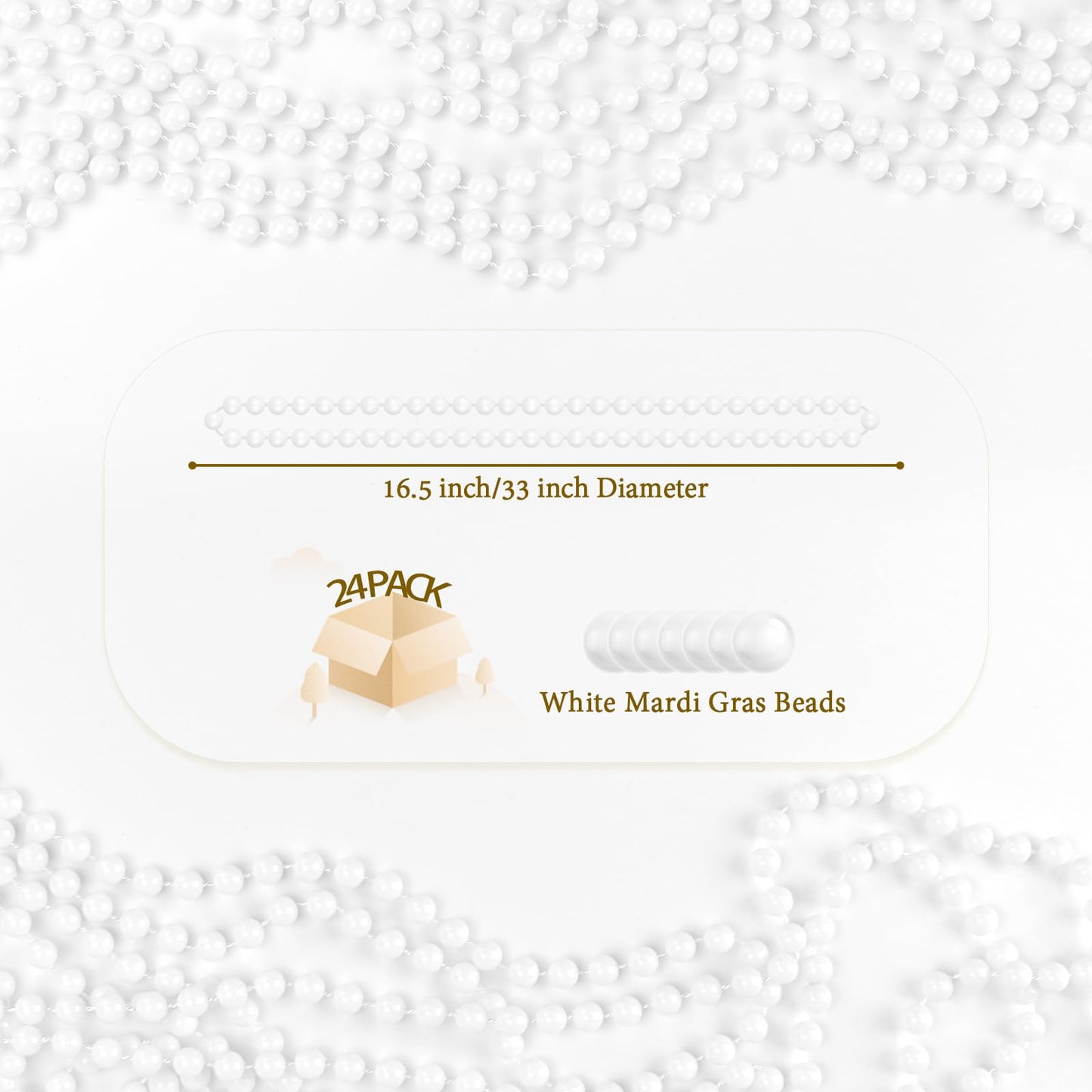 YAXINRUI 24 PCS White Mardi Gras Beads, 33'' White Bead Necklaces Party Costume Necklace Round Parade Throw Beads in Bulk for Ma