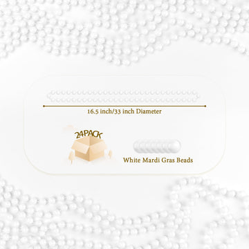 YAXINRUI 24 PCS White Mardi Gras Beads, 33'' White Bead Necklaces Party Costume Necklace Round Parade Throw Beads in Bulk for Ma