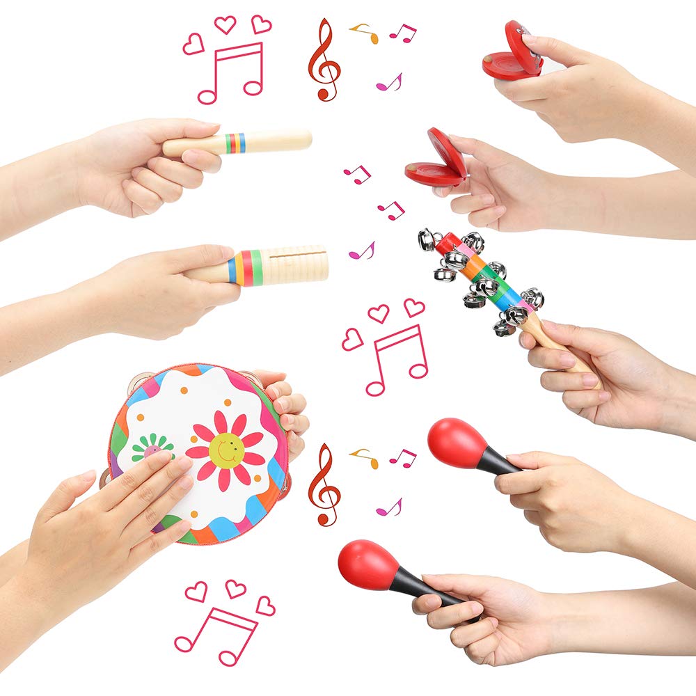 Kids Musical Instruments Toys Set: Baby Music Toys Montessori Percussion For Toddlers - Preschool Educational Musical Toys Set For Boys And Girls With Storage Bag (Red)